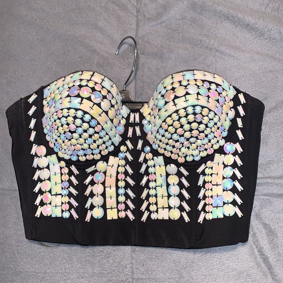 Corset Cropped Bejeweled Top - Picture 2 of 3